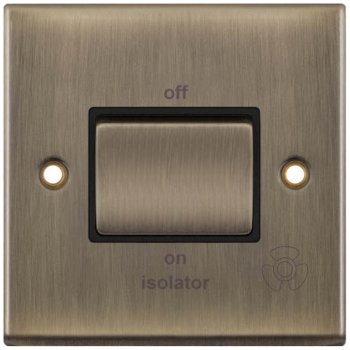 Selectric 7M-Pro Antique Brass 1 Gang 10A 3 Pole Fan Isolator Switch with Black Insert
