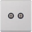 Selectric 5M-Plus Screwless Satin Chrome 2 Gang Satellite Socket with Grey Insert