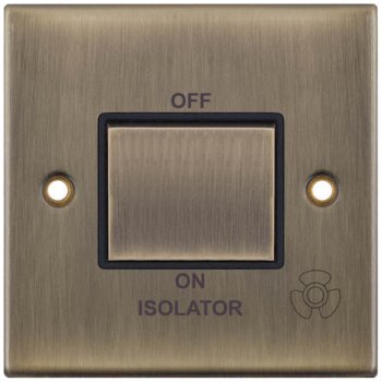 Selectric 5M Antique Brass 1 Gang 10A 3 Pole Fan Isolator Switch with Black Insert
