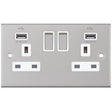 Selectric 5M Satin Chrome 2 Gang 13A Switched Socket with USB Outlet and White Insert