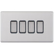 Selectric 5M-Plus Screwless Satin Chrome 4 Gang 10A 2 Way Switch with Grey Insert