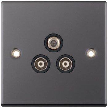 Selectric 5M Black Nickel Triplex Sat/TV/FM Socket with Black Insert