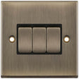 Selectric 7M-Pro Antique Brass 3 Gang 10A 2 Way Switch with Black Insert