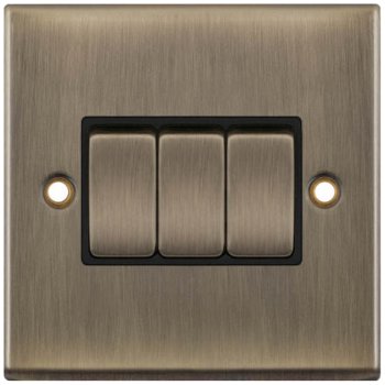 Selectric 7M-Pro Antique Brass 3 Gang 10A 2 Way Switch with Black Insert