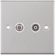 Selectric 5M Satin Chrome 2 Gang Satellite and TV/FM Socket with White Insert