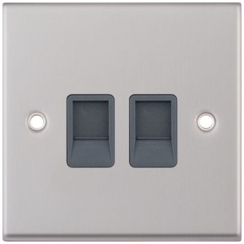 Selectric 7M-Pro Satin Chrome 2 Gang RJ45 Socket with Grey Insert