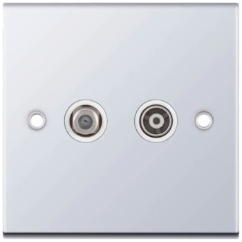 Selectric 5M Polished Chrome 2 Gang Satellite and TV/FM Socket with White Insert