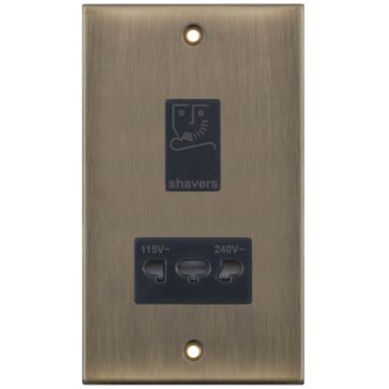 Selectric 5M Antique Brass 115/230V Dual Voltage Shaver Socket with Black Insert