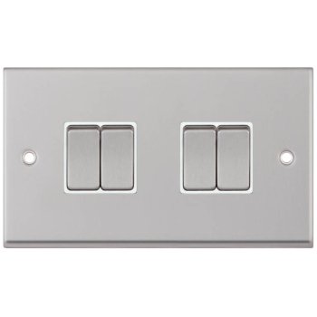 Selectric 7M-Pro Satin Chrome 4 Gang 10A 2 Way Switch with White Insert