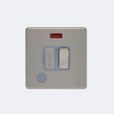 screwless 13A switched spur with neon light + f/o in brushed steel with grey inserts