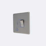 single screwless 13A switched spur + fo in brushed steel with grey inserts