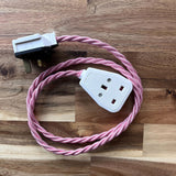Pink Braided Fabric Decorative Extension Lead - White 1 Gang Trailing Socket