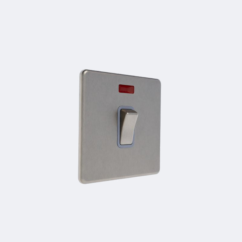 screwless 20A switch with neon light in brushed steel with grey inserts