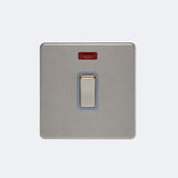 screwless 20A switch with neon light in brushed steel with grey inserts
