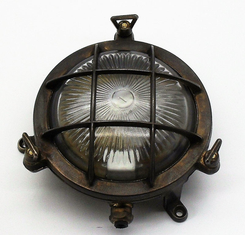 09004 Solid Antique Brass Porthole Bulkhead G9 Mini 120mm x 60mm - Lampfix - Sparks Warehouse