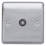 Caradok Isolated coaxial socket, single outlet  Brushed Chrome, Metal Switch, Grey Insert - Caradok