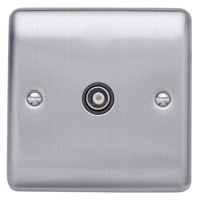 Caradok Isolated coaxial socket, single outlet  Brushed Chrome, Metal Switch, Grey Insert - Caradok