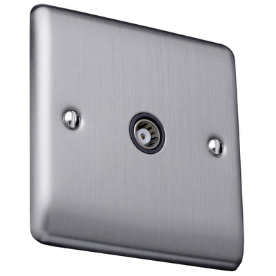 Caradok Isolated coaxial socket, single outlet  Brushed Chrome, Metal Switch, Grey Insert - Caradok