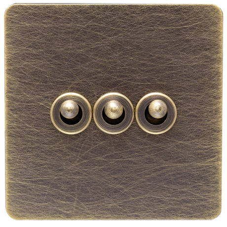 Screwless Antique Brass Toggle Switch - 3 Gang - The Georgian - Caradok