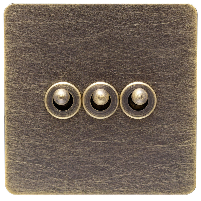 Screwless Antique Brass Toggle Switch - 3 Gang - The Georgian - Caradok
