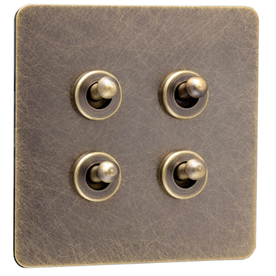 Screwless Antique Brass Toggle Switch - 4 Gang - The Georgian - Caradok