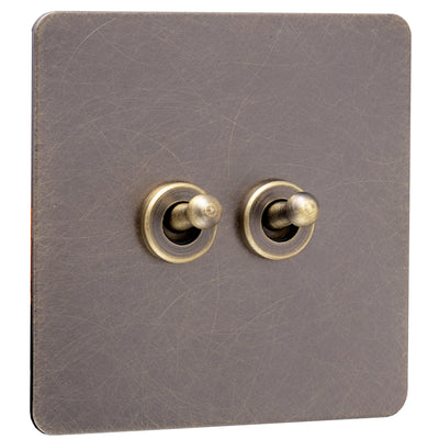 Screwless Antique Brass Toggle Switch - 2 Gang - The Georgian - Caradok