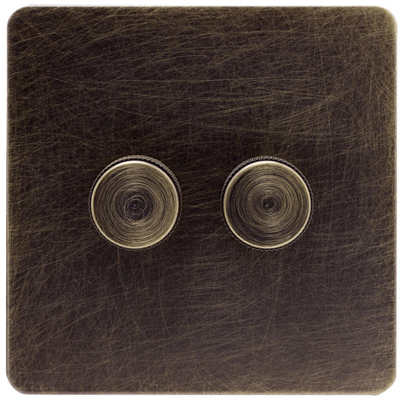 Screwless Antique Brass Dimmer Switch - 2 Gang - The Georgian - Caradok