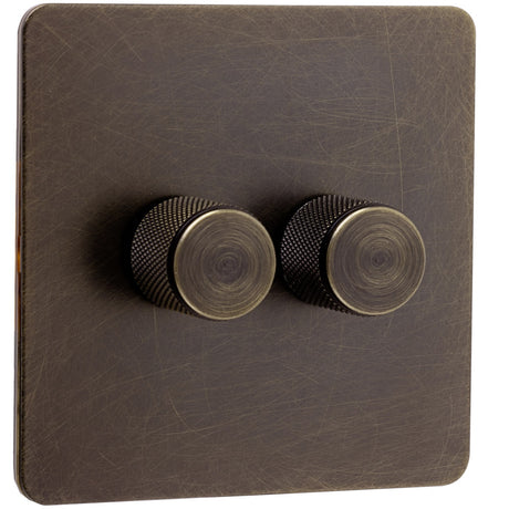 Screwless Antique Brass Dimmer Switch - 2 Gang - The Georgian - Caradok