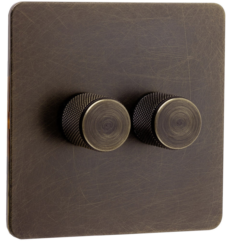 Screwless Antique Brass Dimmer Switch - 2 Gang - The Georgian - Caradok