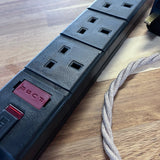 Linen Braided Fabric Decorative Extension Lead - 4 Gang Black Trailing Socket