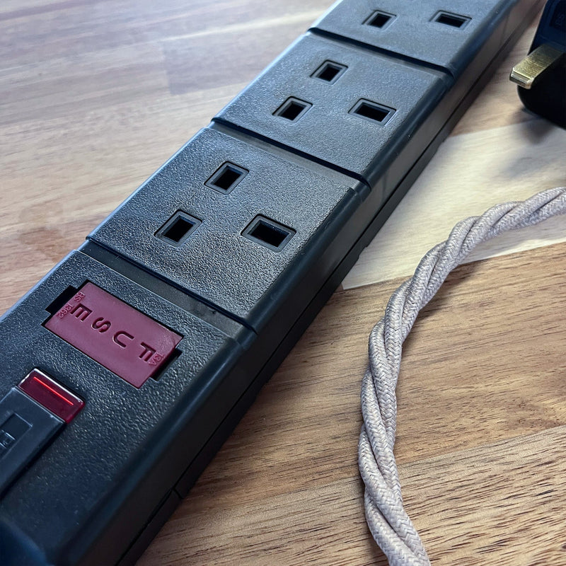 Linen Braided Fabric Decorative Extension Lead - 4 Gang Black Trailing Socket