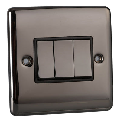 Caradok 3 Gang 2 Way Light Switch - Black Nickel - Caradok