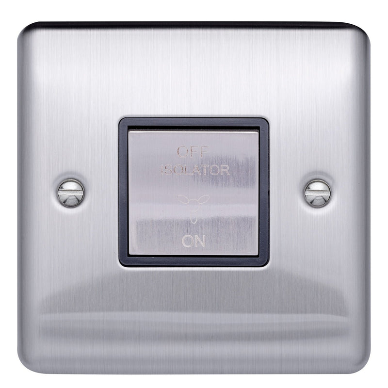 Caradok 1 gang 1 way 3-pole fan switch Brushed Chrome, Metal Switch, Grey Insert - Caradok