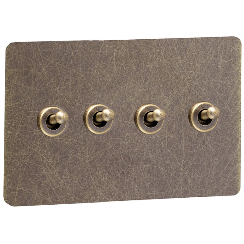 Screwless Antique Brass Toggle Switch - 4 Gang Wide - The Georgian