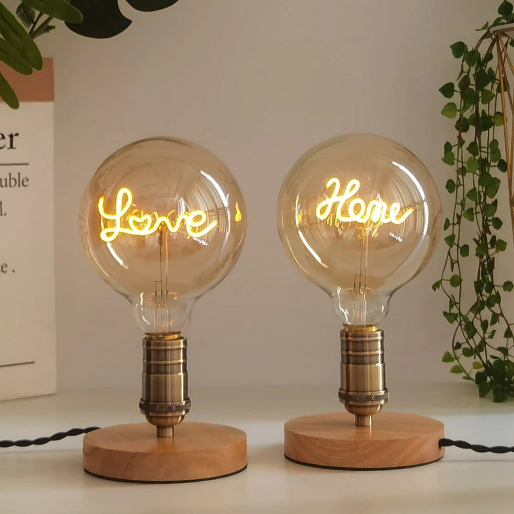 Large Globe Decorative LED Filament Bulb With Curved Letters Filament