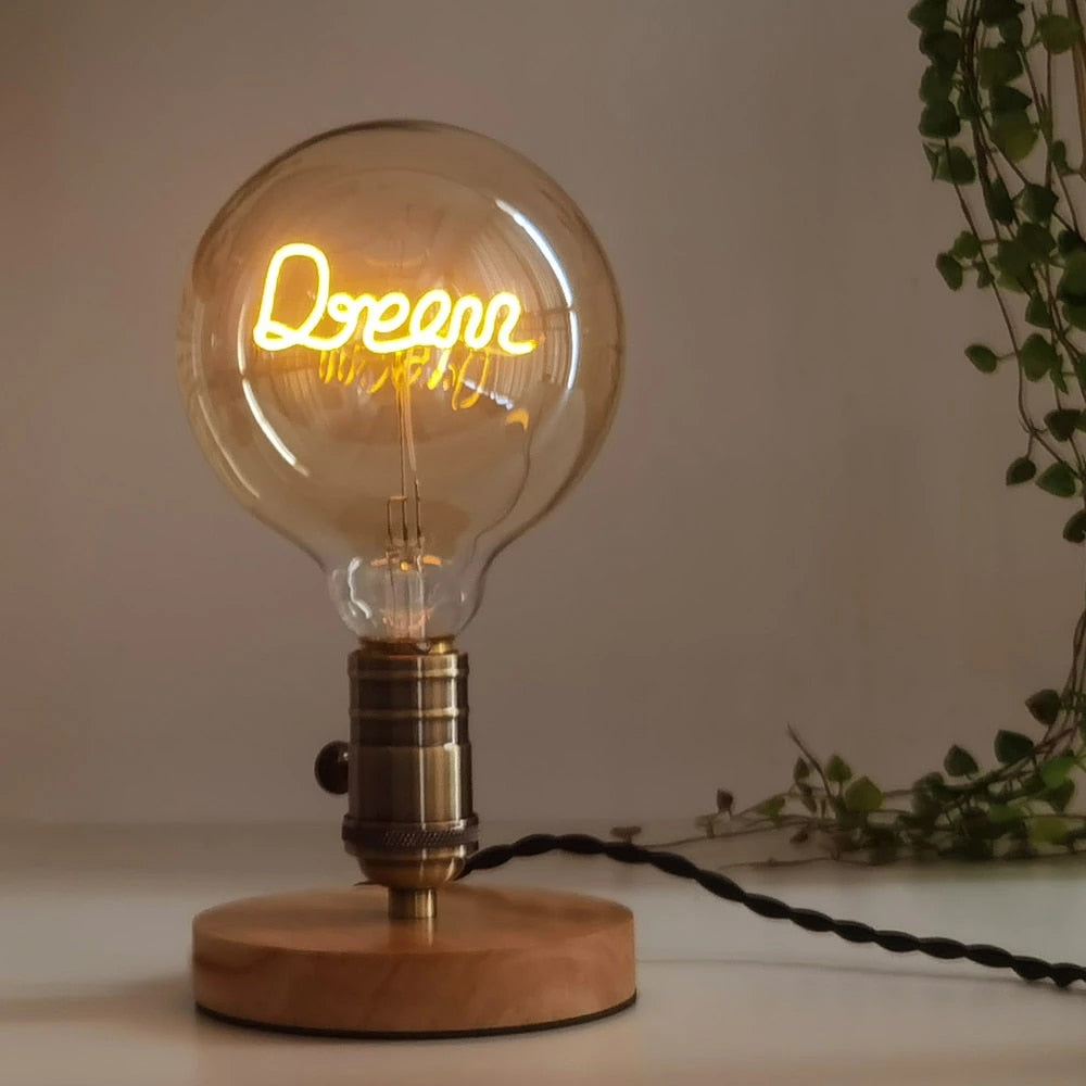 Large Globe Decorative LED Filament Bulb With Curved Letters Filament