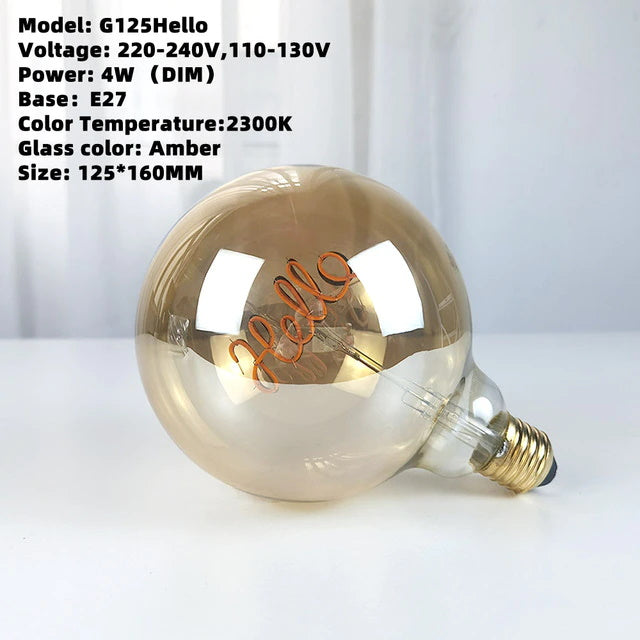 Large Globe Decorative LED Filament Bulb With Curved Letters Filament