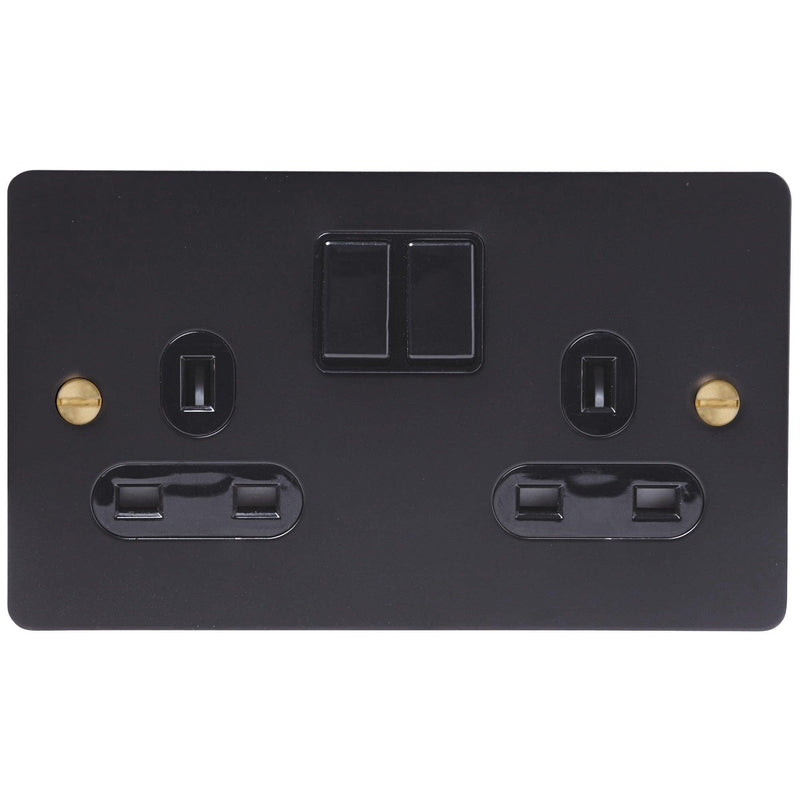 2G Matt Black Socket - Brass Screws - Caradok