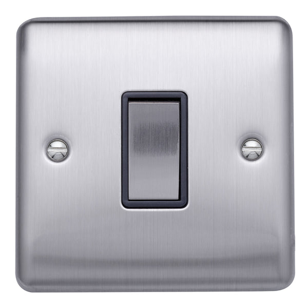 Caradok 1 gang 2 way Light Switch Brushed Chrome, Metal Switch, Grey Insert - Caradok