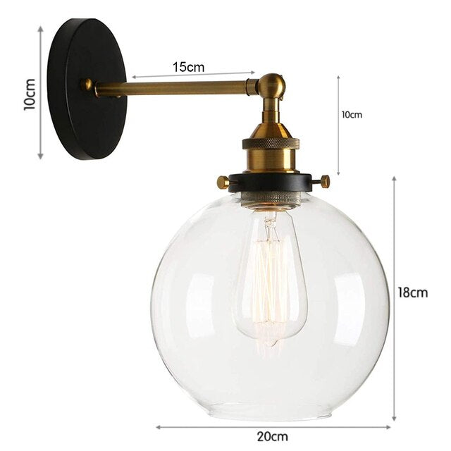 Vintage Style Single Arm Wall Light Black and Brass With Clear Glass Shade