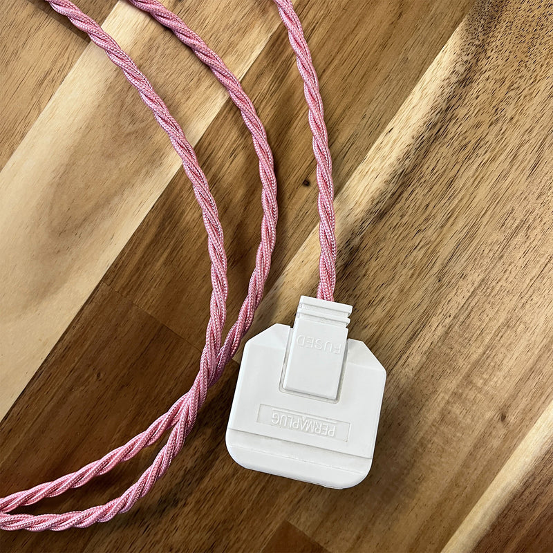 Pink Braided Fabric Decorative Extension Lead - White Trailing Socket