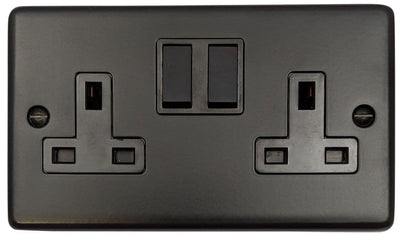 CFB10B Standard Plate Matt Black 2 Gang Double 13A Switched Plug Socket