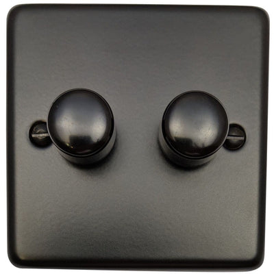 CFB12 Standard Plate Matt Black 2 Gang 1 or 2 Way 400W Halogen Dimmer Switch
