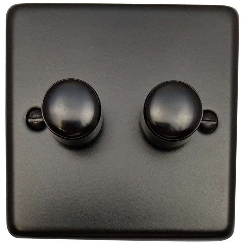 CFB12 Standard Plate Matt Black 2 Gang 1 or 2 Way 400W Halogen Dimmer Switch