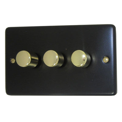 CFB13-PB Standard Plate Matt Black 3 Gang 1 or 2 Way 400W Halogen Dimmer Switch