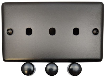 CFB13-PK Standard Plate Matt Black 3 Gang Dimmer Plate Only inc Dimmer Knobs