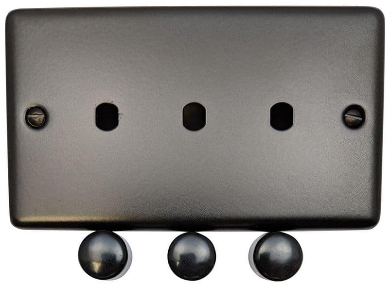 CFB13-PK Standard Plate Matt Black 3 Gang Dimmer Plate Only inc Dimmer Knobs