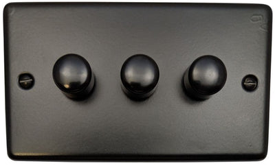 CFB13 Standard Plate Matt Black 3 Gang 1 or 2 Way 400W Halogen Dimmer Switch