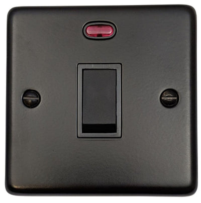 CFB26B Standard Plate Matt Black 1 Gang 20 Amp Double Pole Switch & Neon