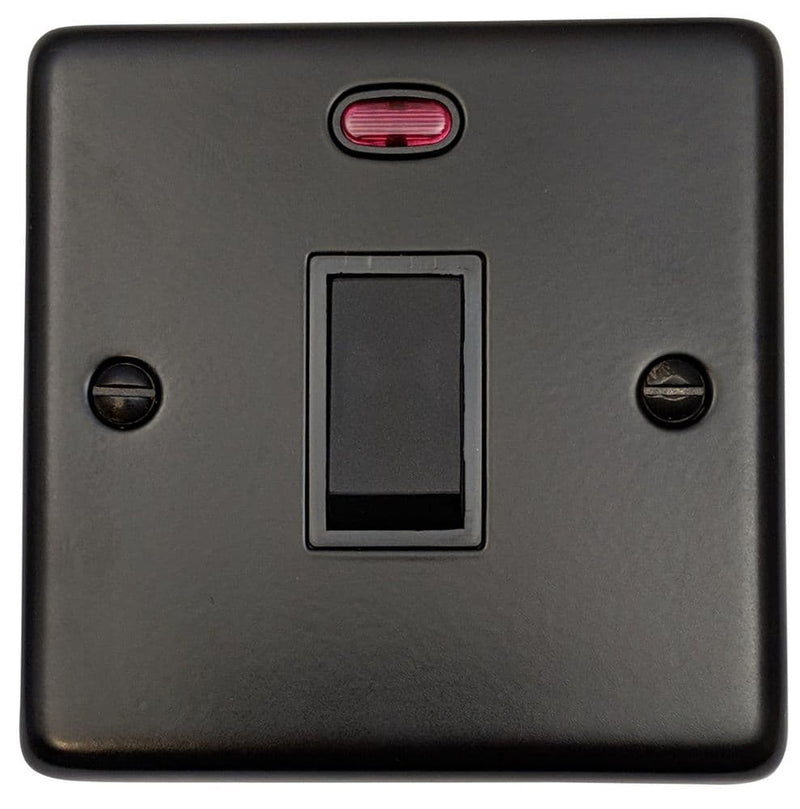 CFB26B Standard Plate Matt Black 1 Gang 20 Amp Double Pole Switch & Neon